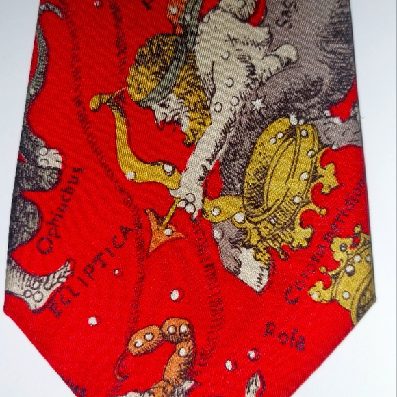Maus and Hoffman Tie Vtg Constelations Astral Red Silk Italy 3.25"W × 59"L RARE - Picture 1 of 4